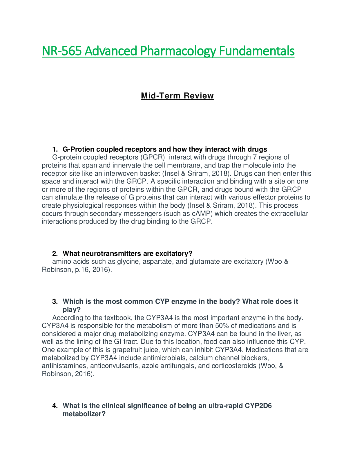 NR565 / NR 565 Advanced Pharmacology Midterm Review (Latest Update) Chamberlain College Of Nursing